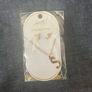 “S” Stainless Steel Earring and Necklace Set